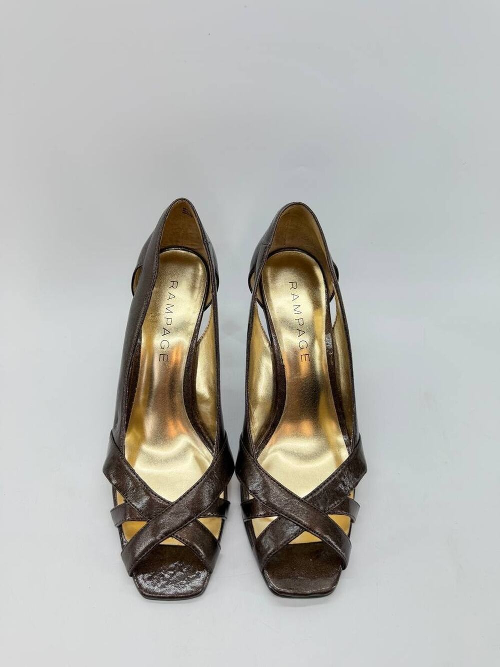 Rampage Maycee Women's Size 9M Brown Pearl Patent Peep Toe Pumps Heels